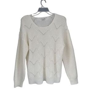 T4 Boho Caren Sport‎ Knit Sweater Open Weave Pullover Long Sleeve Cream